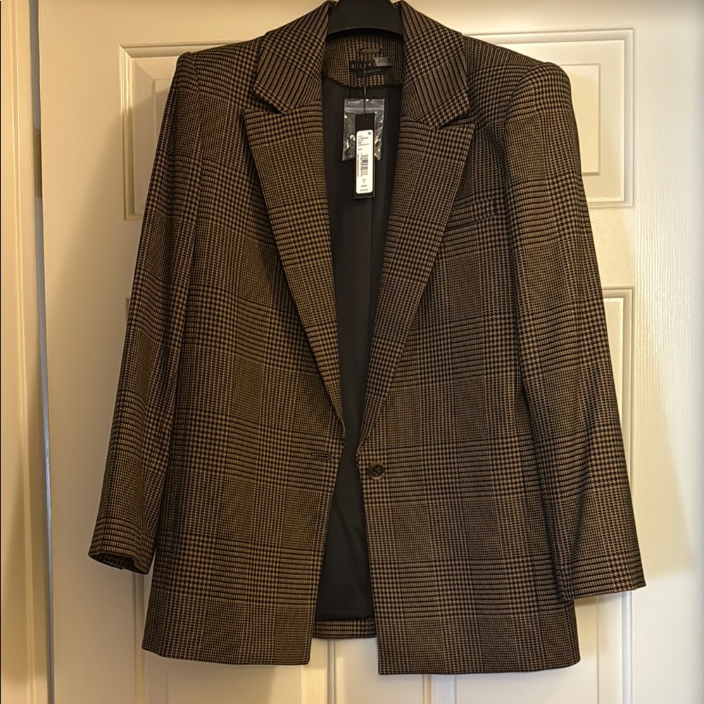 NWT Alice + Olivia Cassic Brown Plaid Houndstooth 
Women's Oversized Blazer